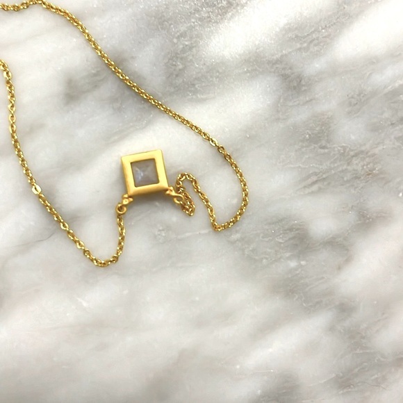 Satya Jewelry Moonstone Square Bezel Gold Plated Necklace Adjustable NEW - Picture 4 of 4